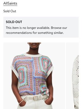 AllSaints Marti Luisa Rainbow Mix Media Top Crochet Knit Sweater White Small
